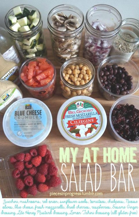 iwillbeskinny123:  piecesinprogress:  Every time I go to the mall, I always stop at the giant salad bar and wonder why salads there are better than what I make at home. Finally it hit me- I don’t have to chop anything and there are so many choices!