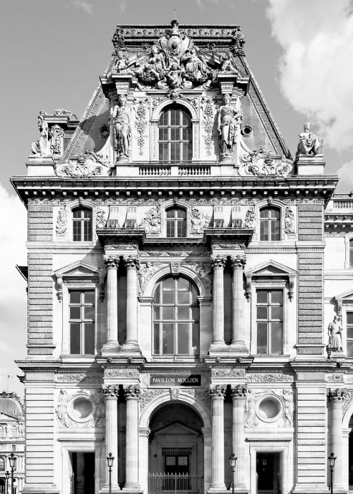 historyofartdaily:Louvre, Pavillon Mollien, Pavillon de Flore, Pavillon de l’horloge (1, 2,&nb