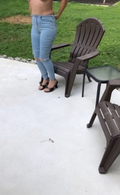 Wet ScarletIn this POV clip, you are home from work early and go in the backyard to find your girlfriend Scarlet sitting on the patio topless in tight jeans.  She stands up and acts surprised that you are home so early, and starts telling you that she