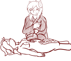 woobisboobies:  mlpwishywashy:  scyllas-cove:  NSFW result from the stream! Requested by @mlpwishywashy as a birthday gift for @woobisboobies  with more to come!   Appears that Wishy-Washy has lewd thoughts about how Ruby enjoys her meals.  Very cute,