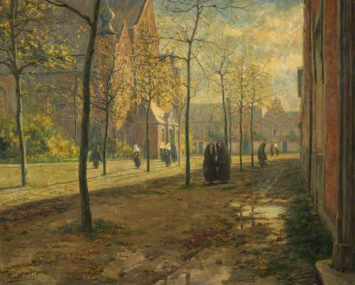 Ferdinand Willaert (1861-1938) - Béguinage Flamand. Oil on canvas.