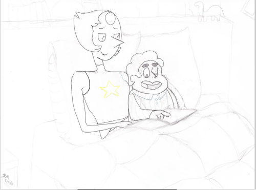 roquereptil:  progress for story time this a birthday present for @pearl-likes-pi the line art i made it on 5/20/16, but right after that the finals weeks started so… yeah just now i had the chance to actually work on it!  i love how pearl ended, steven