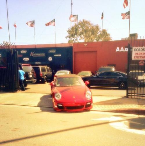 lovingcbreezy:Chris spotted leaving Roadstarr Motorsports a few minutes ago in LA.