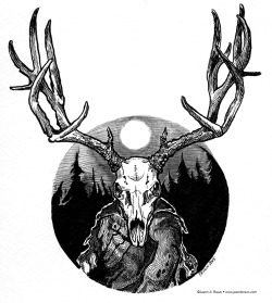 jasonbraunart:  “The Horned One Approaches”Artist: Jason Braun India Ink on watercolor paper.