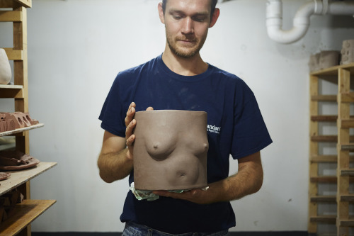 Isaac Nichols and his ceramics shot by Sight Unseen.