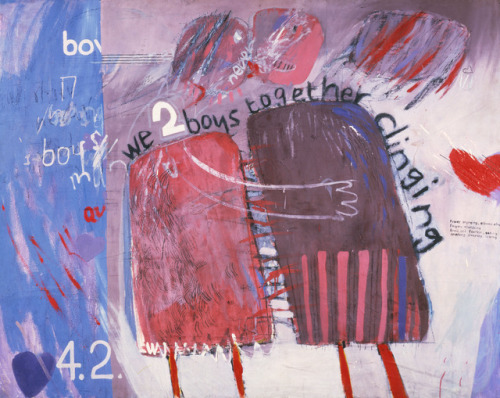 gothcringe:David Hockney, We Two Boys TogetherClinging, 1961, oil on board.