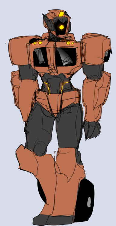 Quick WIP design scribble of my oc Backstop! They were once a bot named Binary who worked for Senato