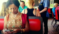 trishathebrown:  vypera:trishathebrown:Oh, that beautiful woman there? The one decked out in gorgeous Indian attire? The one coolly ignoring all the racist slurs and utterances of horror crawling along the walls of some godforsaken Waffle House? The one