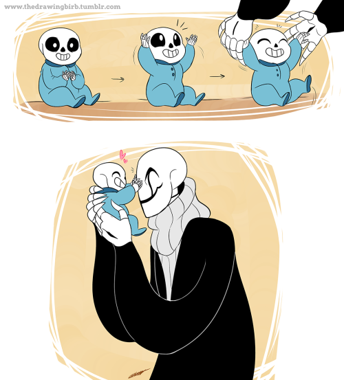 paychiri:  thedrawingbirb:  I’m just…going to keep drawing dadster…now with babybones!Sans.  I keep making Gaster cute goshdangit  Yes!!!!   dawww~ <3