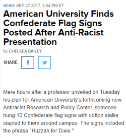 cartnsncreal:   SMFH! Confederate flag flyers with cotton found on American University Campus.   