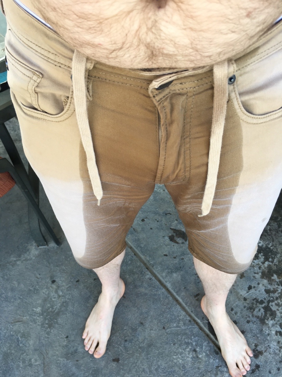 soggypants2:Naughty peeing in my stained white briefs and khaki shorts.