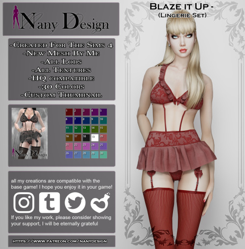  Blaze it Up (Lingerie Set)Base Game Compatible*For Females T / A / YA*Outfit Type:01-Brassiere (Bra
