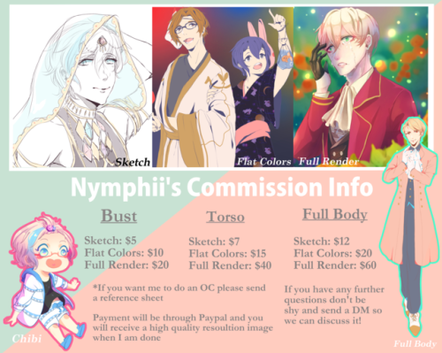 Updated my commission layout! Even if you can’t commission reblogs are very much appreciated~Chibi p