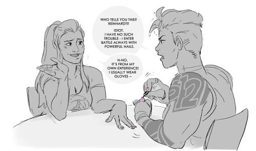 ericameschwitz:  [ #Overwatch ] Brigitte and Zarya instantly like each other - Brigitte is used to strong personalities. 😂  Zarya knows her polish game helps her win. 💅💪   