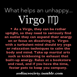 zodiacsociety:  What helps an unhappy Virgo…