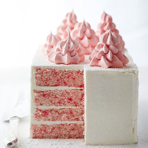 Wow your crowd with this pretty-in-pick, Winter Wonderland Cake! 4 frosted layers are topped with a 