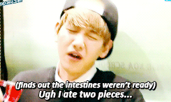 chan-soo:   Byun Baekhyun forever struggling with his food (╯°Д°）╯cucumber