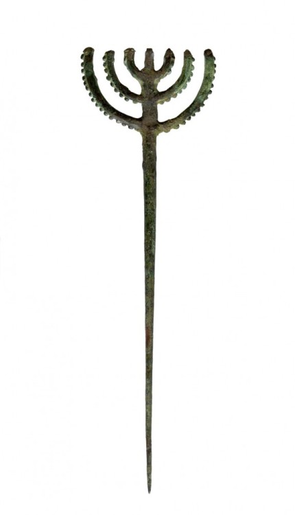 ancientpeoples:Bronze menorah-shaped pin, 20 cm long (7 7/8 in)Byzantine, found in Turkey, 4th-7th c
