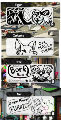 tsitra360: So this is happening in Splatoon 2 Inkopolis square. Theres a big trend of furry drawings all because someone said ‘stop drawing furries’. I find this feud amazing and very amusing. Im not part of the furry community, but I’m now tempted