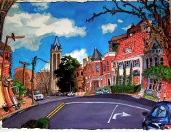 rvacoffeestain:  dougfuchs:  Distorted Scene of Richmond, VA - Watercolor and Ink  This. Is. Amazing.