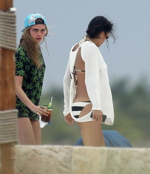 March 2014 Cara with Michelle Rodriguez in Cancun