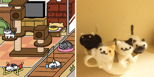 themarysue:meowoofau:needle felted neko atsume kittiesYes, we are still overly obsessed with Neko At