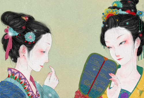 changan-moon:Ancient chinese beauties wearing hanfu. Illustration by 阿舍Ashe