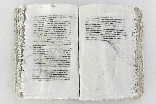 Jenine Shereos. Archive. Slip cast book with human hair. 2006.(via Trema Arte Contempor&at