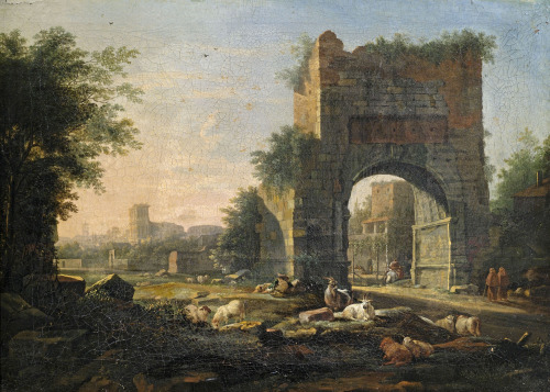 Roman Evening (Shepherds at the Arch of Drusus, in the Background the Colosseum and the Tower of San