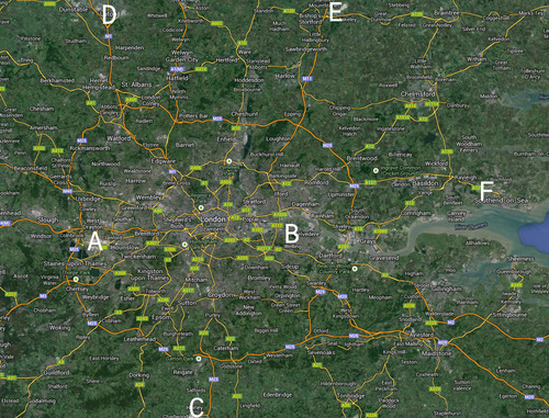 Plano de la situación de los aeropuertos de Londres