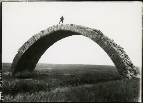 An ancient Roman bridge spans the Wadi al Murr in Mosul, Iraq, 1920.Photograph by M. V. Oppenheim, N