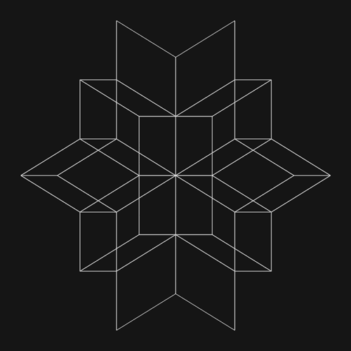 Rotation of a RHOMBIC HEXECONTAHEDRON (wire-frame, orthographic projection, full-res)