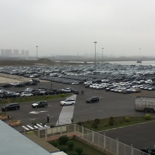 Port of Dalian RO-RO terminal. All of those cars are BMWs, Mercedes, Lexus, Infinities,
