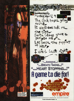 vgprintads:  retrocgads:  USA 1995   ‘DreamWeb’[PC / AMI] [USA] [MAGAZINE] [1995]Behold! The first video game to be banned/refused classification in Australia! (Due to sexual violence.) To this day, if they catch you with an uncensored copy, Kevin