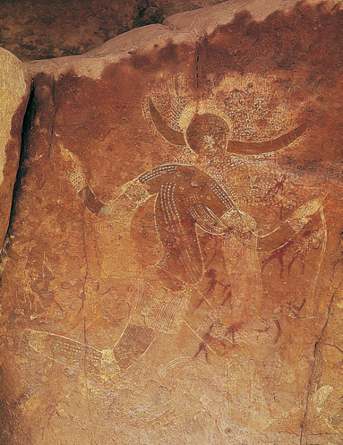 Running Horned WomanTassili n’Ajjer, Algeria, ca. 6000–4000 bceA 7,000-year-old pai