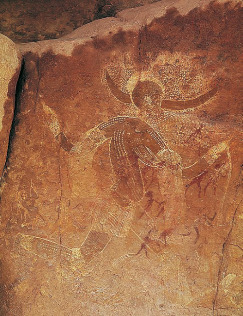 Running Horned WomanTassili n’Ajjer, Algeria, ca. 6000–4000 bceA 7,000-year-old painting from Tassil