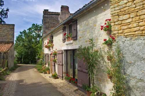 (via A sunlit street in Maillezais, a photo from Pays-de-la-Loire, West | TrekEarth) Maillezais, Pay