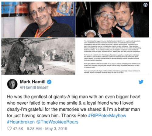 holocron-inthe-restrictedsection: The Star Wars family remembers Peter Mayhew May 19, 1944 - April 3