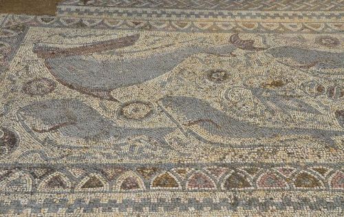 via-appia:Fish mosaics from the Roman ruins in Milreu, Portugal, 4th century