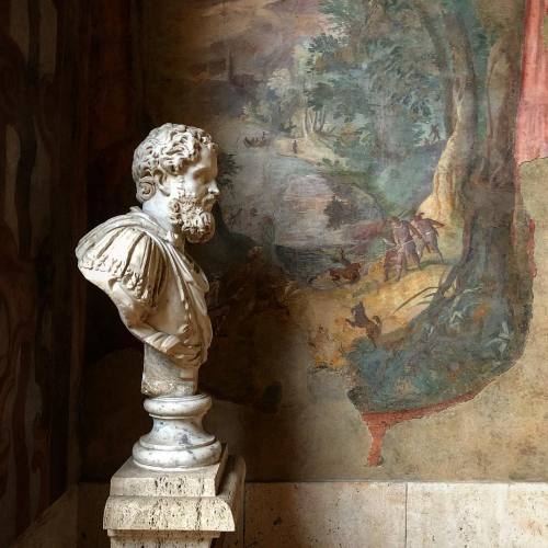 A bust on the painted loggia at Palazzo Altemps sixteenth-century palace located in Campo Marzio ,Ro