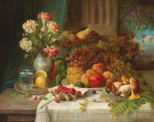 florealegiardini:Autumnal Still Life with Boletus, Hans Zatzka (Austrian, 1859–1945)