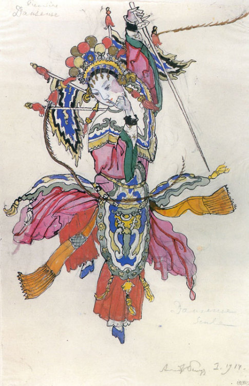 Dancer in the procession of the Chinese emperor. Costume design for Stravinsky&rsquo;s opera &am