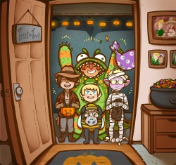 dcsart:  spaceschool:  🎃 HAPPY HALLOWEEN 2015! 🎃 Hello ghouls and ghosties! It’s that spooky time of year again, and here’s what our main four are this year! I often wonder how everyone would have gotten along together as kids, and I think imagining