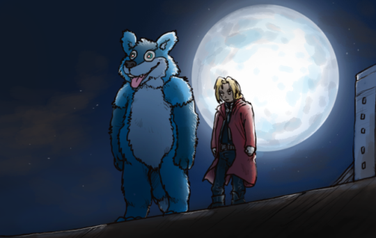 iguanamouth:  onwardtorakichi:  kil9:  fullmetal alchemist au where ed binds al’s soul to a fursuit   I love this primarily because it would require that Hohenheim collected fursuits in his basement   
