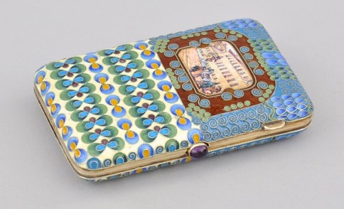 Russian Silver Gilt and Cloisonne Enamel Cigarette CaseFedor Ruckert 1908 Moscow