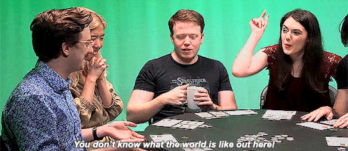 [image description: two gifs from polygon’s coup overboard video, showing brian david gilbert,