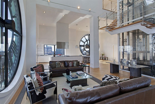 Old clock tower that has been converted into a penthouse apartment.