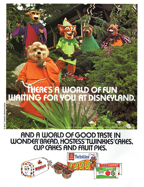 adventurelandia:Robin Hood at Disneyland selling Hostess Snacks, 1983 ad