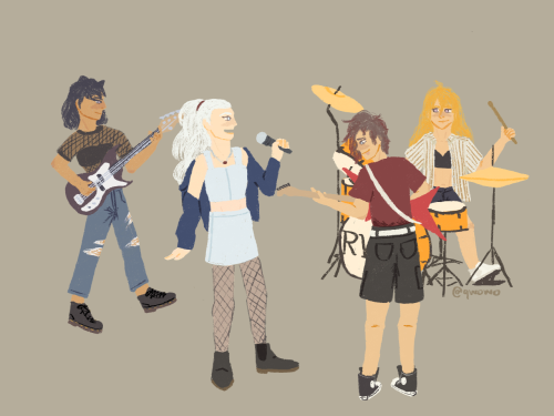 rwby but make it rock band: quarantine art glowup edition…!(redraw of this post from earlier this ye