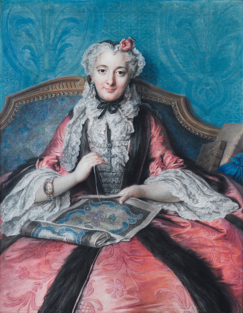 monsieurleprince:Charles Antoine Coypel (1694 - 1752) - Portrait of a woman sewing, 1746